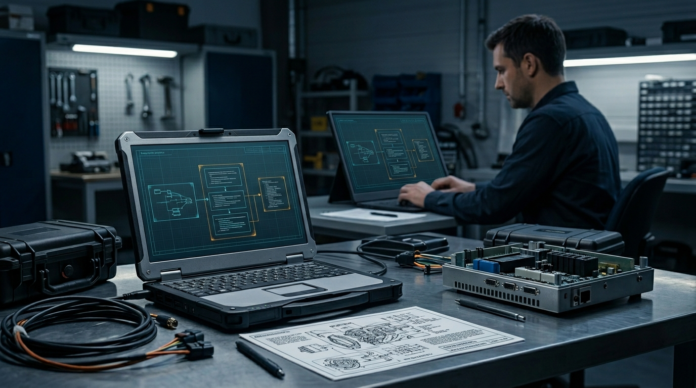 BRIK64 editorial image showing AI-generated software becoming inspectable, certified, and compiled across targets.